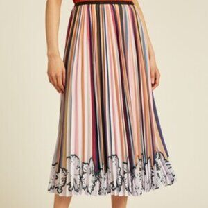 Paul Smith ! Women's Multi Stripe Pleated Skirt With Floral Hem (EU/46)